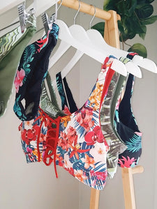 Bimini Reversible Floral Print Bikini Top- Merlot