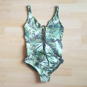 Nilsa Lace Up Reversible One Piece Swimsuit- Hemp Leaf - Tropic House Swim